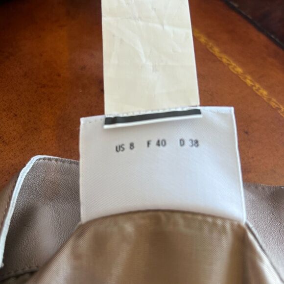 AKRIS Punto Tan Tweed with Leather Trim Back Zip Pencil Mini Skirt Size 8 - Picture 7 of 9